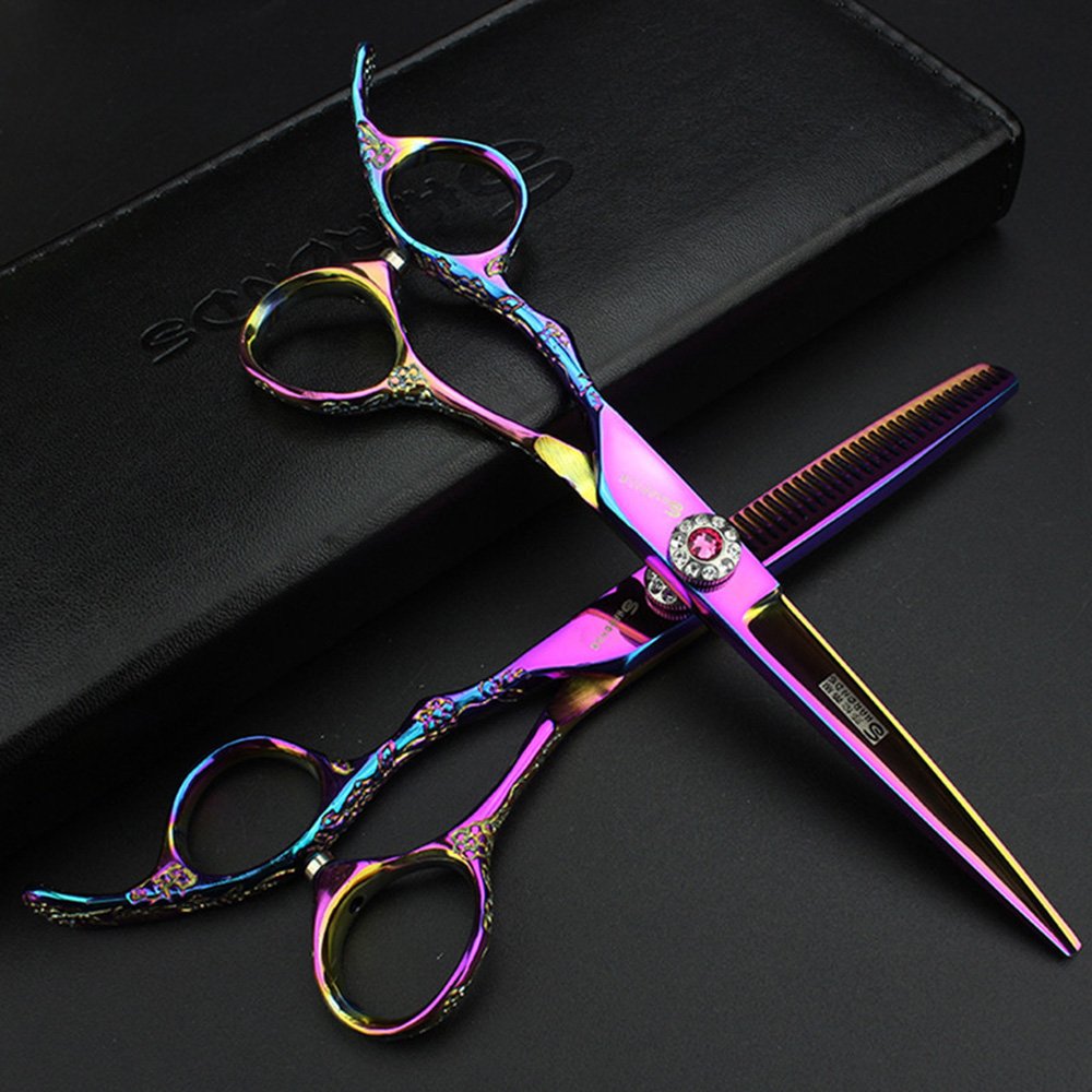 6-Zoll-Linkshänder Friseurschere Friseur Scheren Set (6 Zoll, 2 Stück-E) | Professionelle linke Hand, Styling, ergonomische Rutschschutzgriffe