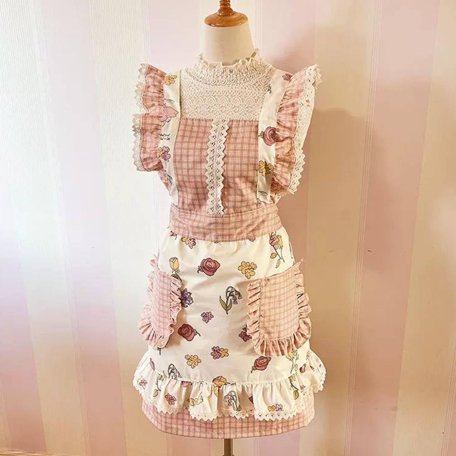 Bawełniany Fartuch Kuchenny Dla Kobiet, Regulowany Fartuch Ogrodniczy Do Gotowania, Pieczenia, OgroduPink,One Size