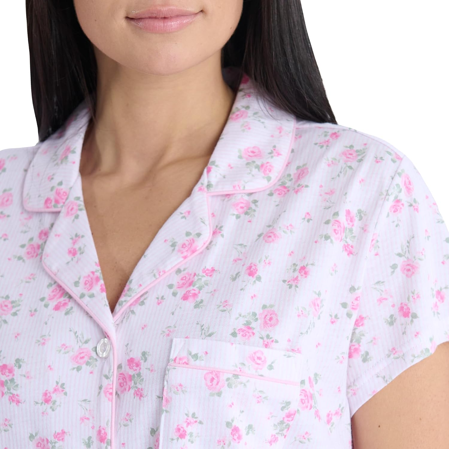Laura Ashley Women's Pajamas 2 Piece Cotton Blend Notch Collar Button Down PJ Set