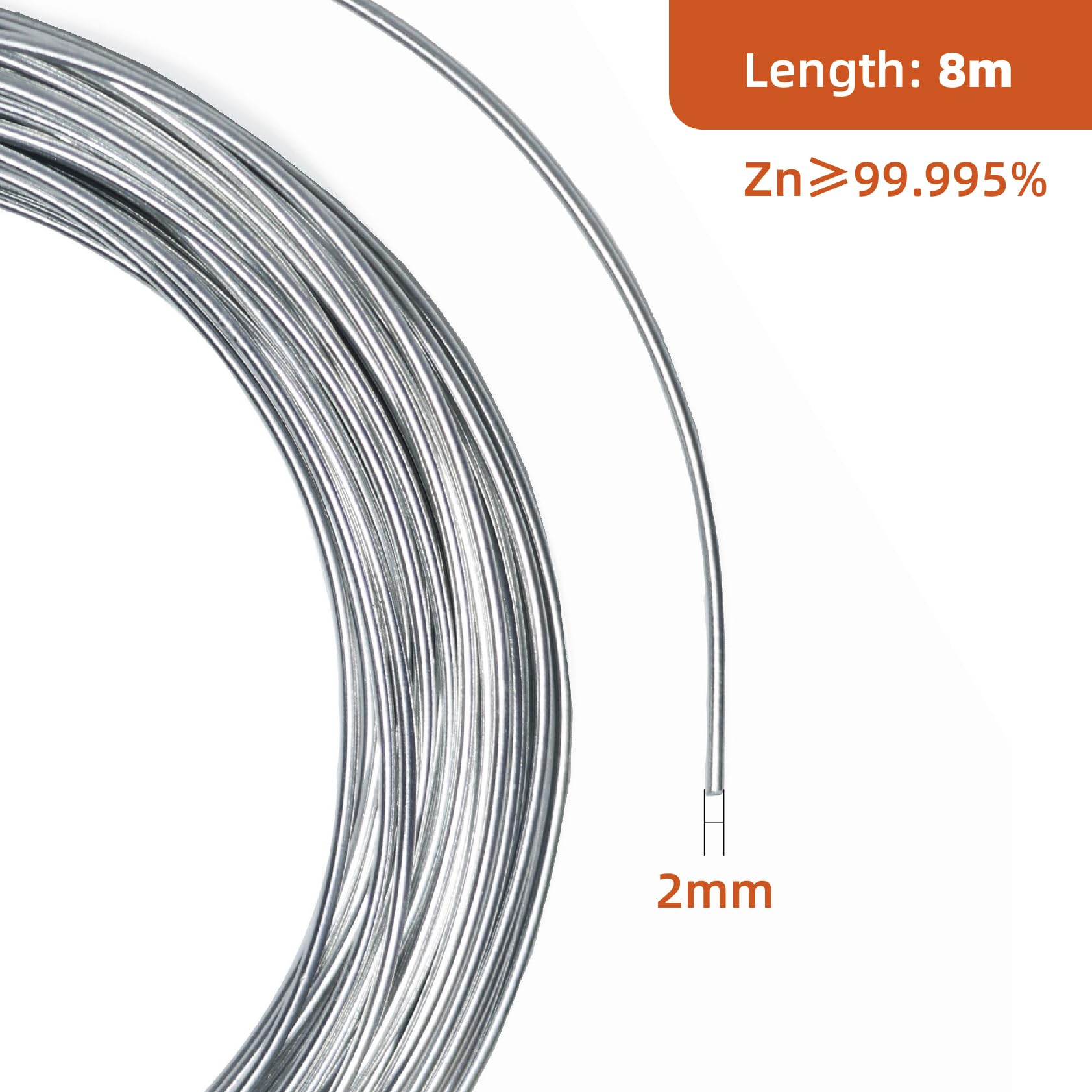 Fil De Zinc Pur 99,995% RRRST - Diamètre 2mm, Longueur 8m, Pour Usage Industriel Ou Créatif