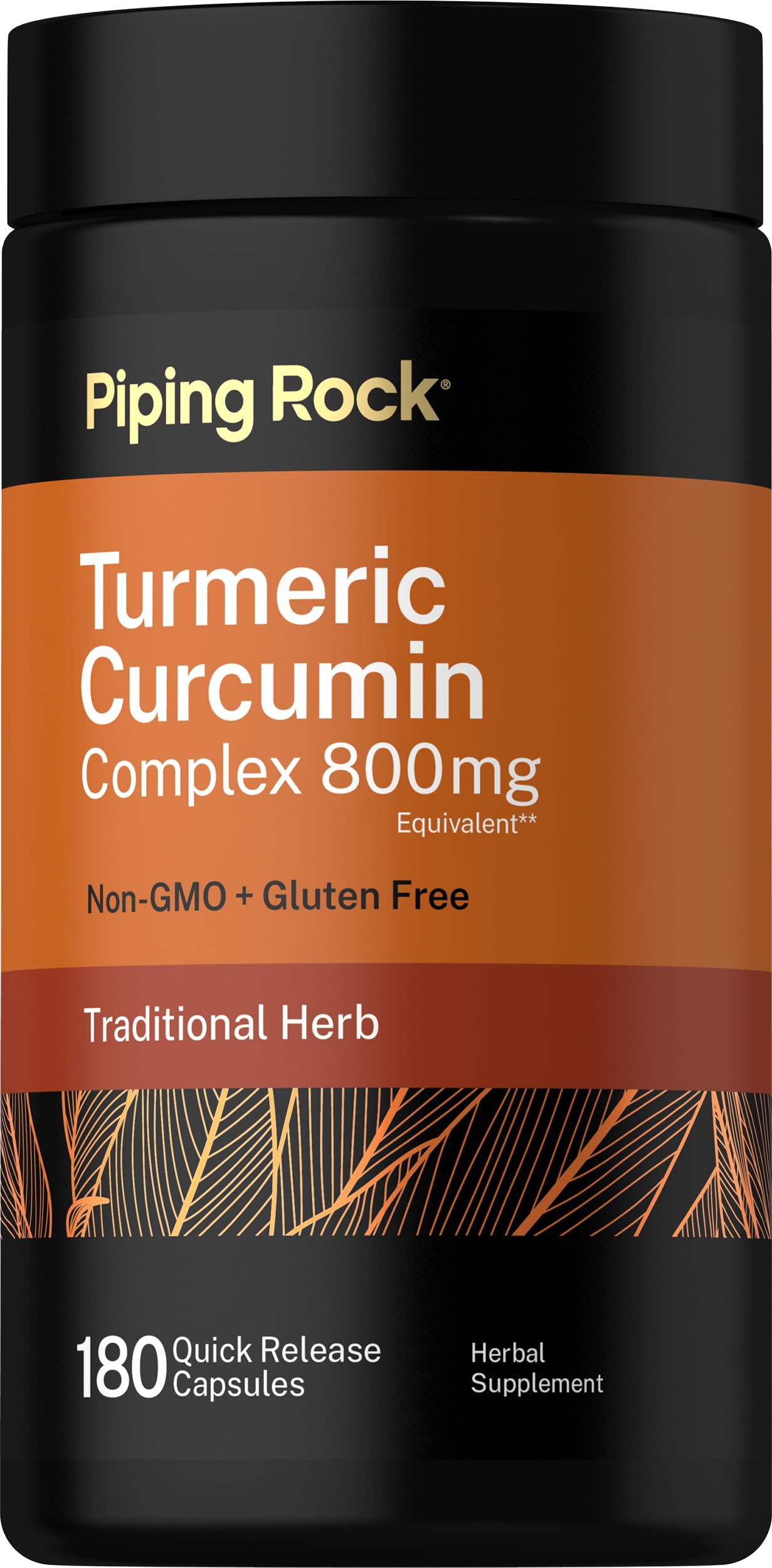 Piping Rock Turmeric Curcumin Supplement | 180 Capsules