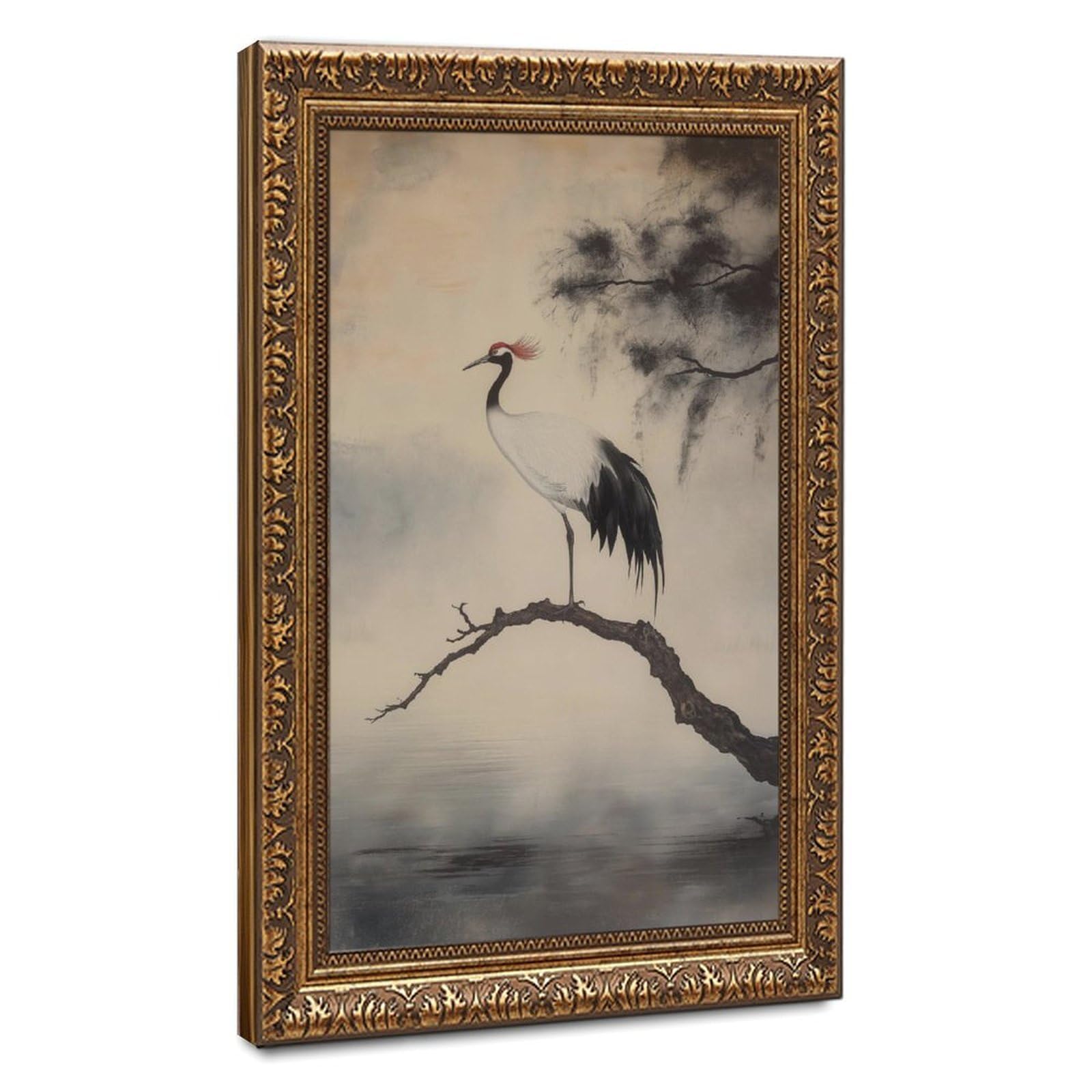 Bareronor Vintage Crane Bird Canvas Poster Bedroom Decor Landscape Office Room Decor Gift 8" L X 12" W