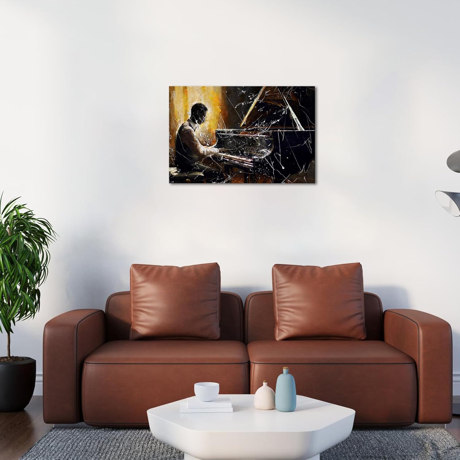 LoveHouse Piano Wall Art Music Canvas Prints Black Piano Paintings Black and Gold Musician Pictures Wall Decor for Bedroom Music Classroom