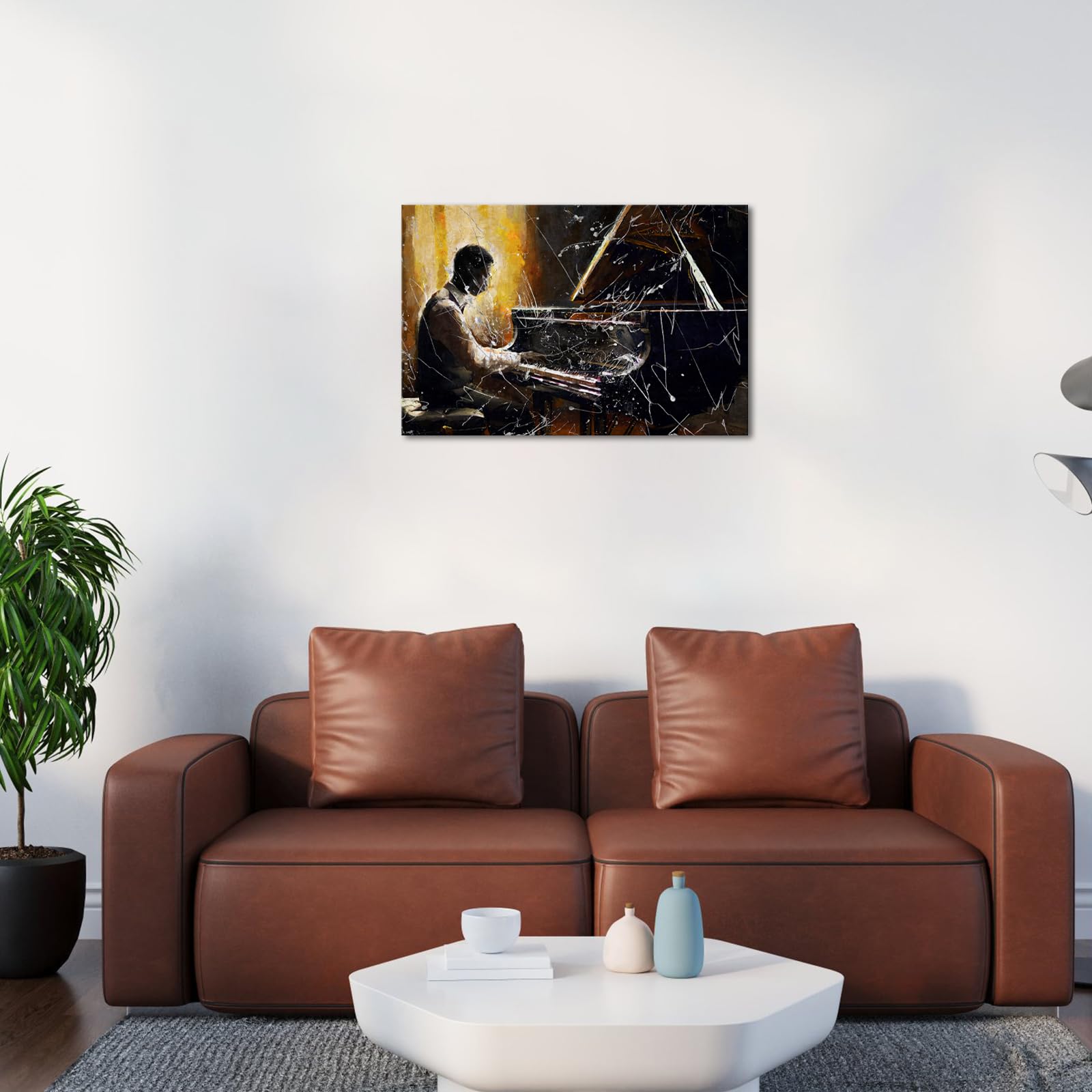 LoveHouse Musica Tela Wall Art Pianoforte Immagini Decor Jazz Pittura per gli Uomini Camera da letto Nero E Oro Musico Camera Opera