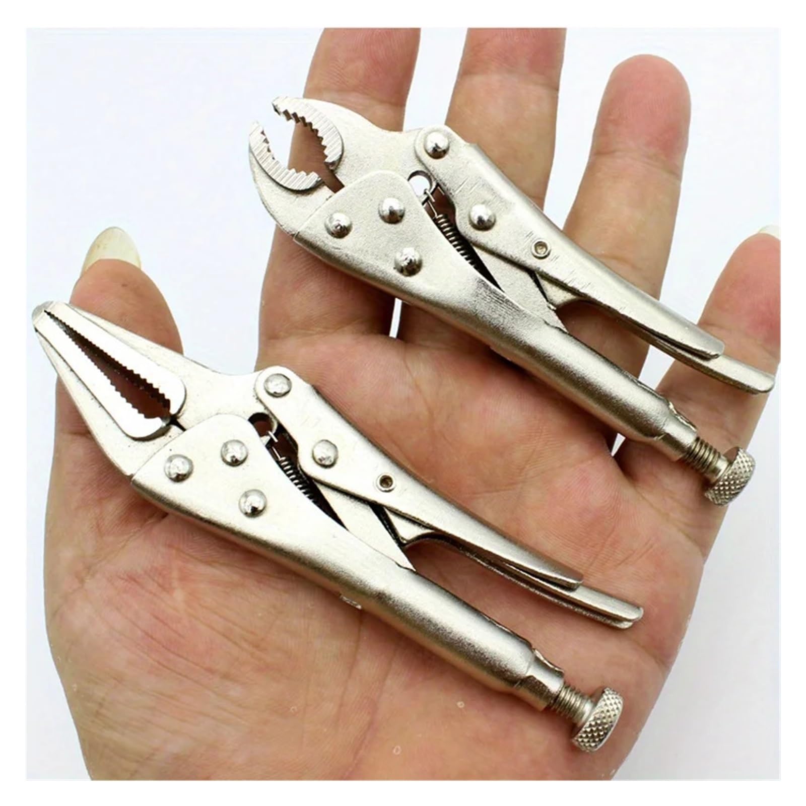 2 unids/set Alicates de bloqueo estilo Vice Grip, herramienta soldadura con abrazadera ahorro trabajo 5 "de punta larga y mandíbula curva 4"
