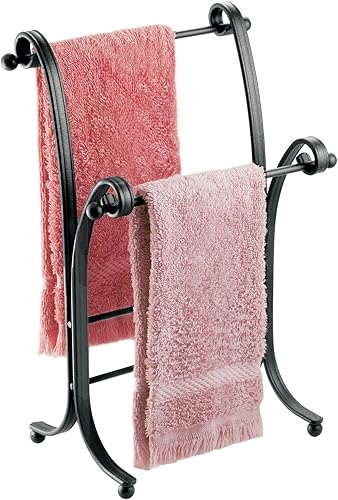 Miniatura 6 de mDesign Hyde Collection - Toallero de mano de acero para encimera - Toallero pequeño independiente de 2 niveles para encimera de baño y tocador -