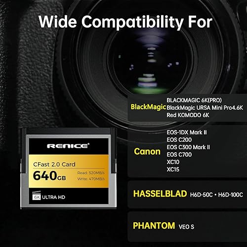 Miniatura 4 de RENICE Tarjeta de memoria CFast 2.0 de 512 GB, continua hasta 520 MBs de lectura-470 MBsWrite Tarjeta flash compacta para fotógrafos de cámara