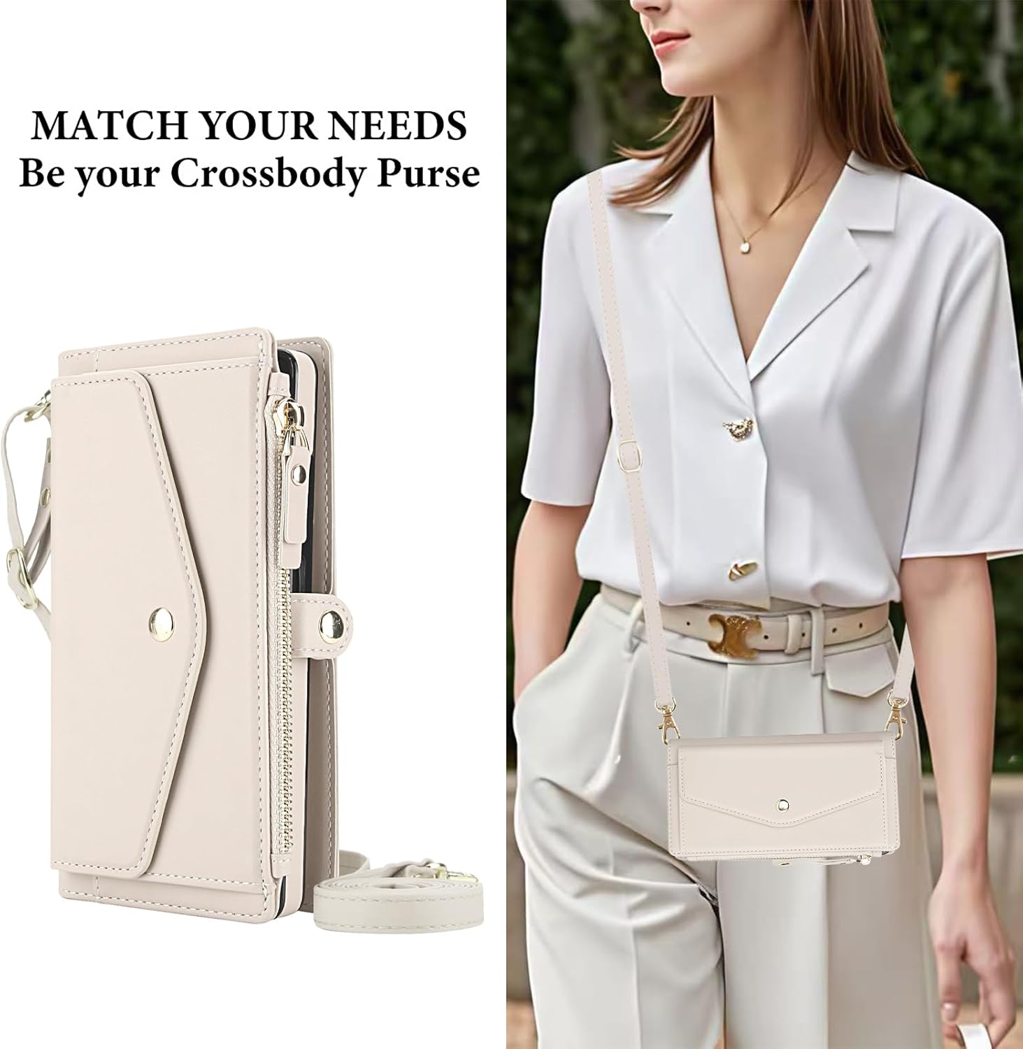 Phone Case for Samsung Galaxy S25 Ultra 5G Wallet Cover Compatible with Magsafe RFID Screen Protector Crossbody Lanyard Strap Flip Card Holder Slot Cell S25Ultra 25S S 25 25Ultra 6.9 2025 Off White