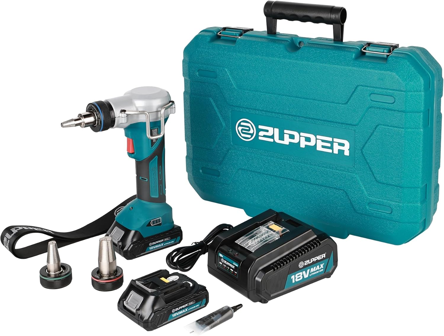 ZUPPER 18V Pro PEX Expansion Tool Kit with 1/2", 3/4", 1" Pro PEX Expander Heads for PEX-A material, 2pcs Battery, Fast Charger & Carrying Case