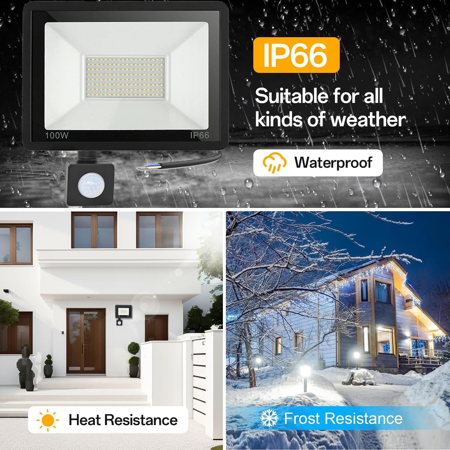 CREATESTAR Faretto Led da Esterno con Sensore di Movimento 100W, 10000LM Faretti Led Esterni IP66 Impermeabile 6500K Luce Bianca Fredda per magazzino giardino garage campo sportivo