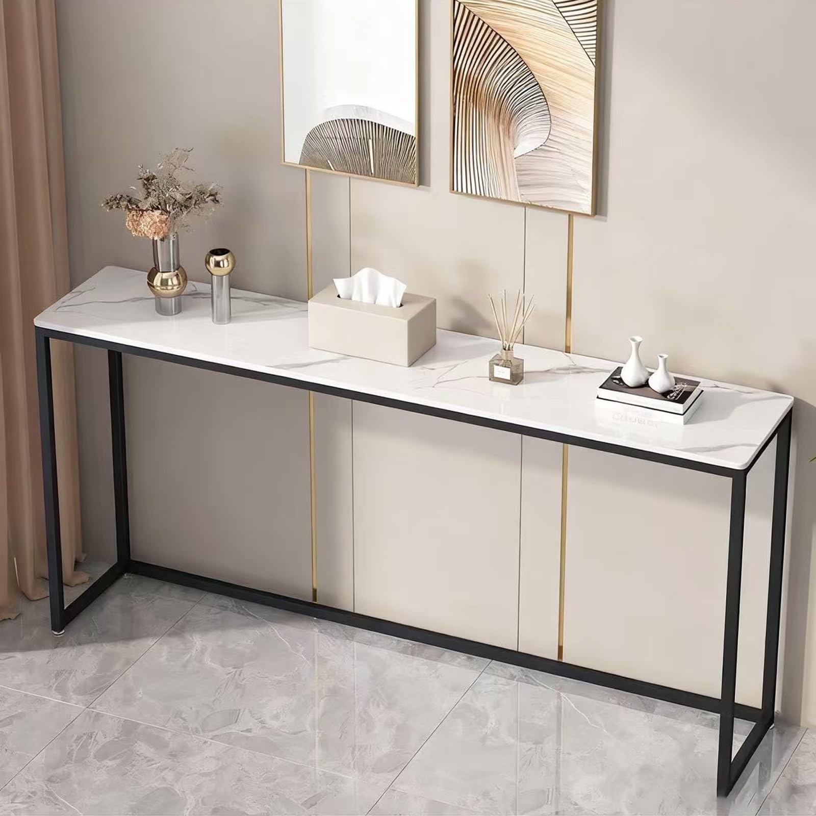 Mesa consola estrecha larga y mueble de pasillo auxiliar para salón u oficina