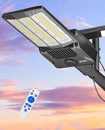JAYNLT Y-6500W - Luces solares de calle al aire libre, 650000LM 6500K de alta potencia luces de estacionamiento comercial del atardecer al amanecer,
