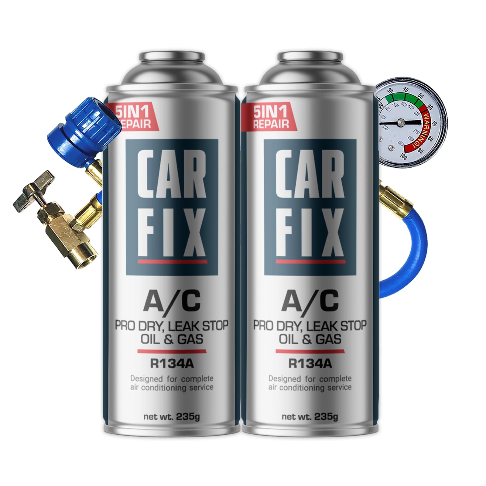 CARFIX, Kältemittel Ersatzgas r134a Auto Klimaanlage Nachfüllset - Klimaanlage Wohnmobil - entspricht 660g, 2 Dosen, 5in1, 235g,