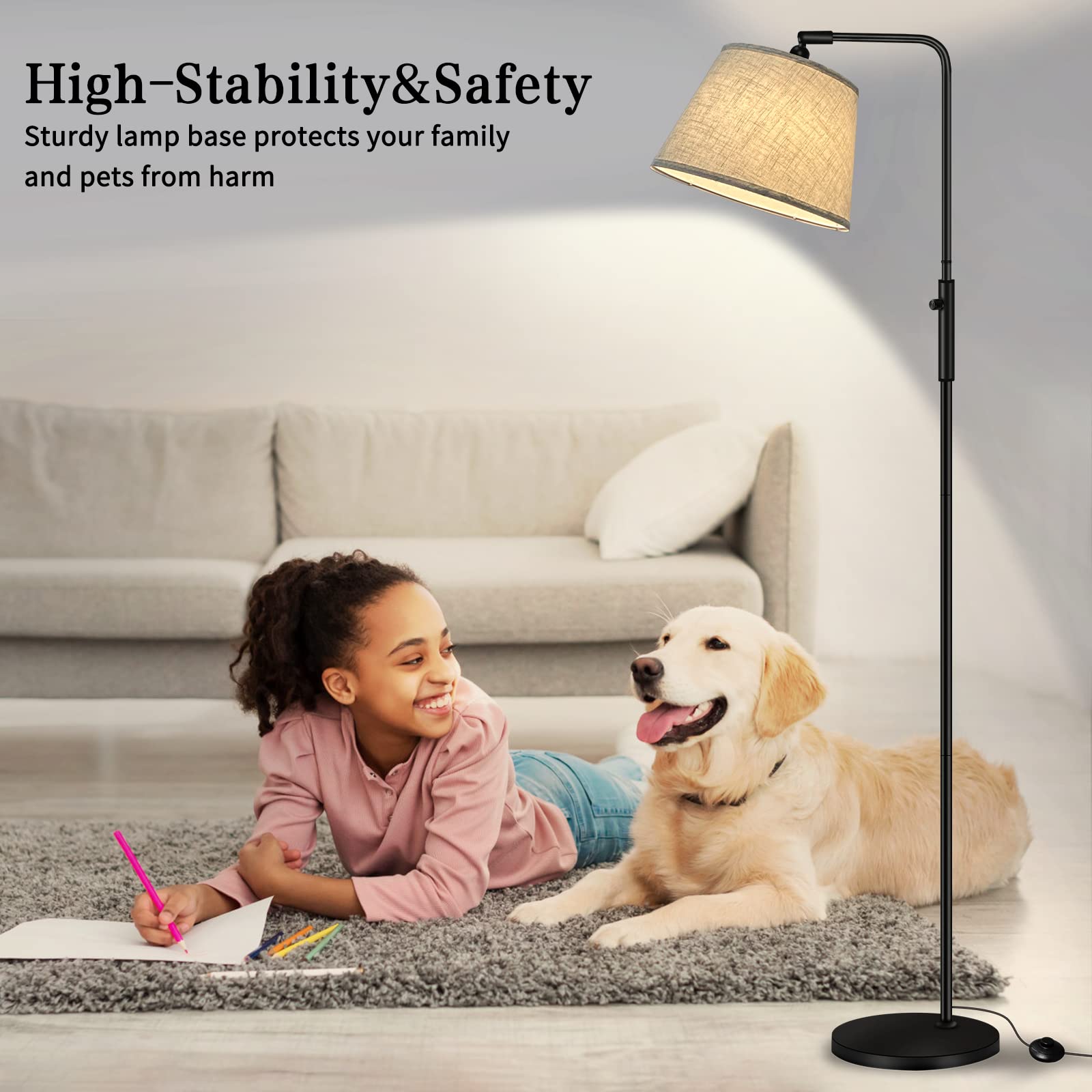 Lámpara de Pie para Salón - 3 Temperaturas de Color & Brillo Ajustable (3000K-6500K, dimmable), moderna con ángulo de luz regulable, interruptor de pie, lámpara de lectura de 170 cm de alt