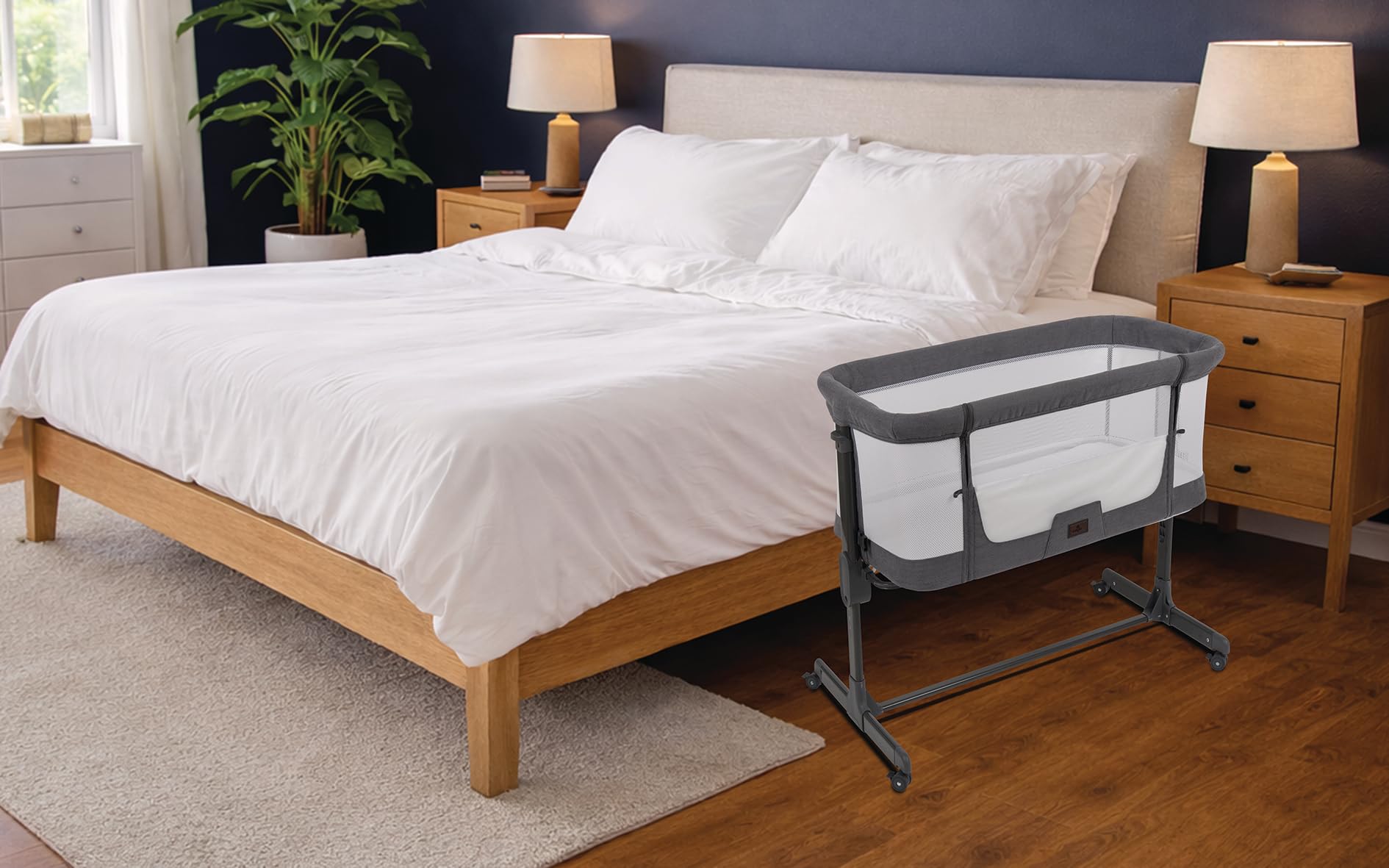BABYLO Aurora 2-in-1 Co Sleeper, Nachttisch & eigenständiges Babybett mit Matratze, 0-6 Monate (9 kg), Grau