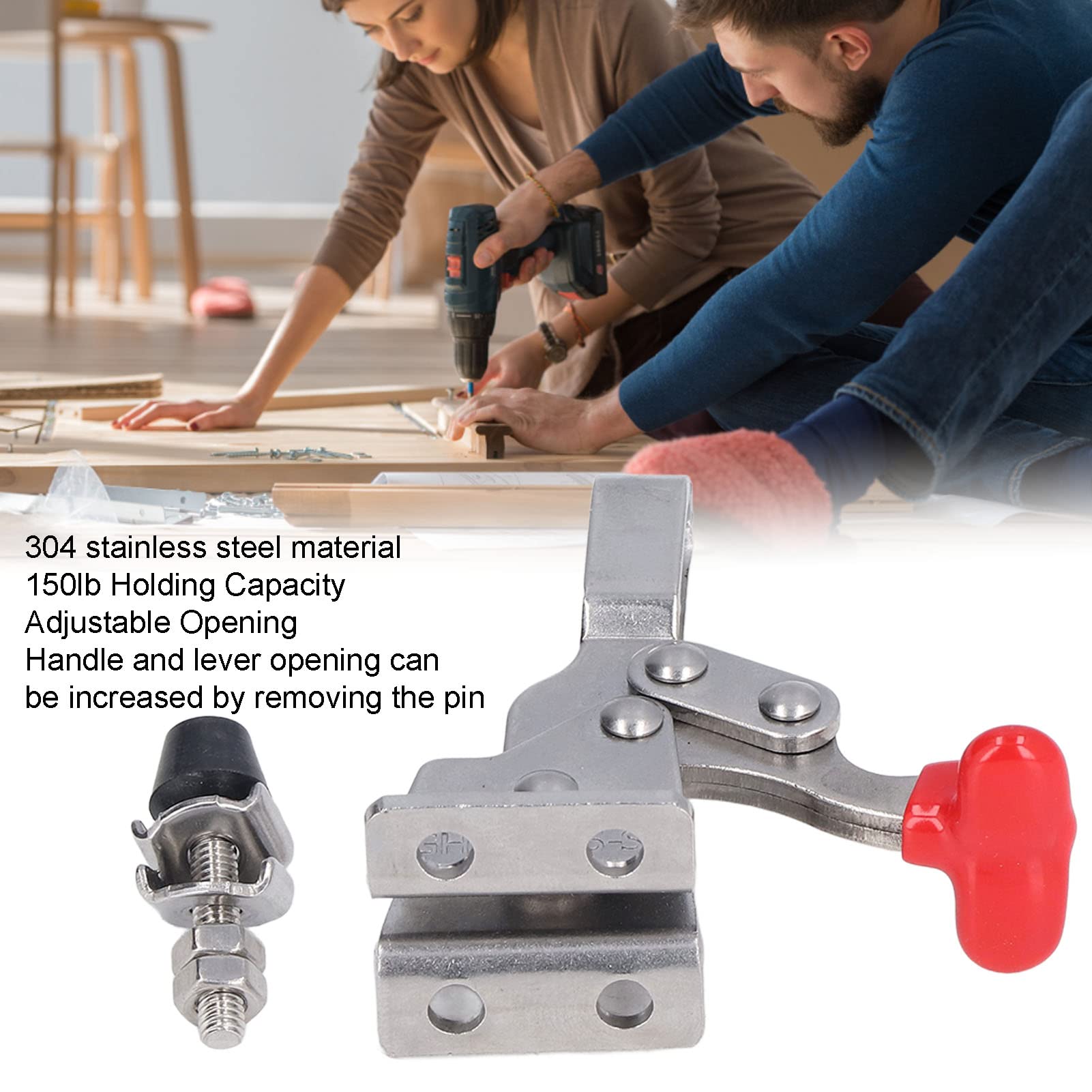 Quick Release Vertical Toggle Clamp, 150lb Holding Capacity, 304 Stainless Steel, Easy Control for Woodworking Fixture, Home Decoration and Equipment Installation