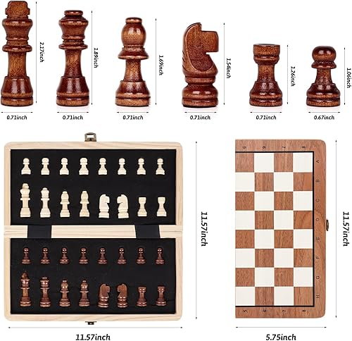 Miniatura 4 de Juego de ajedrez de madera, tablero de ajedrez magnético de 11.5 pulgadas, diseño plegable con almacenamiento de ajedrez de viaje para niños,