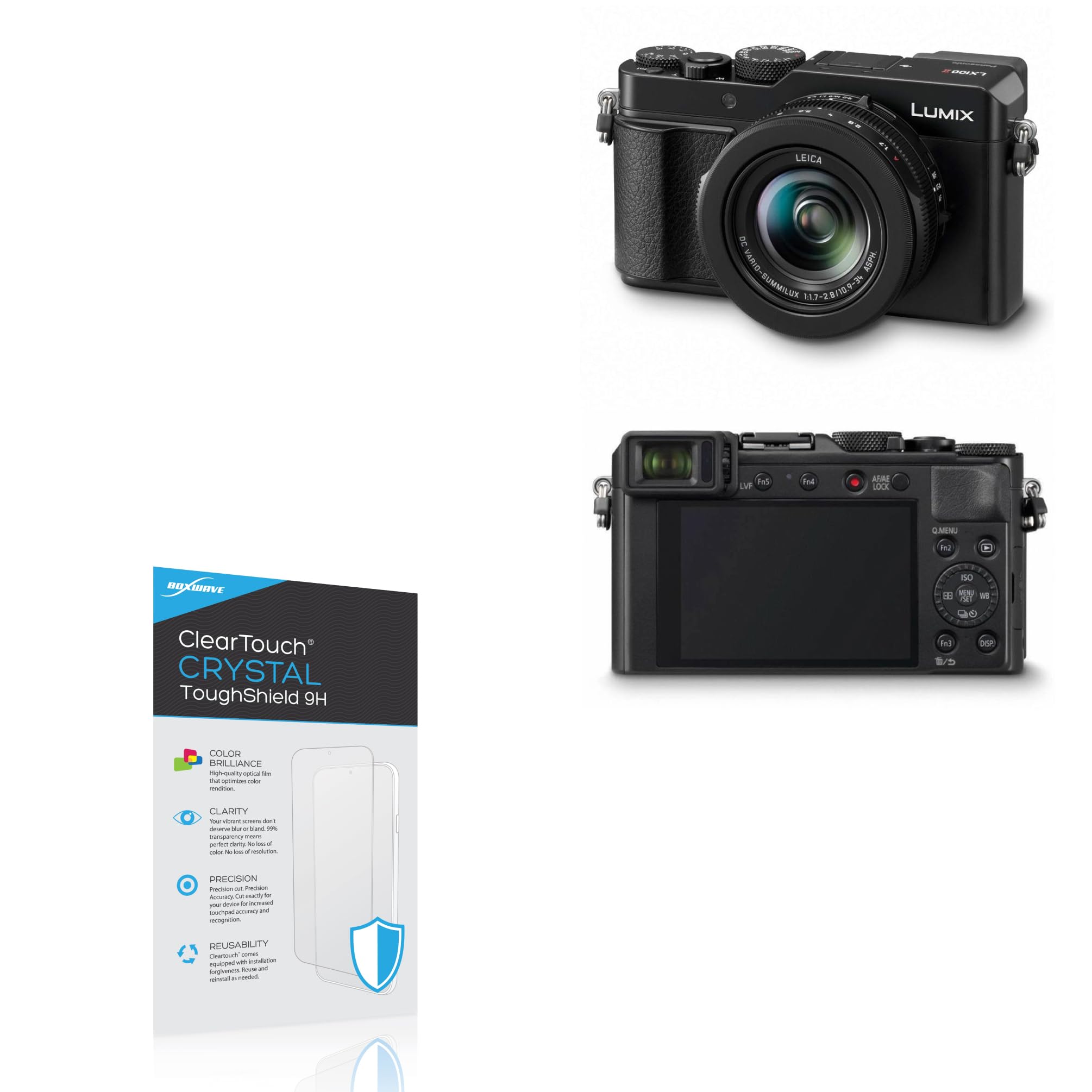 BoxWave Screen Protector Compatible With Panasonic Lumix LX100 II (DC-LX100M2) - ClearTouch Crystal ToughShield 9H (2-Pack), Clear 9H Tough Flexible Film Screen Protector