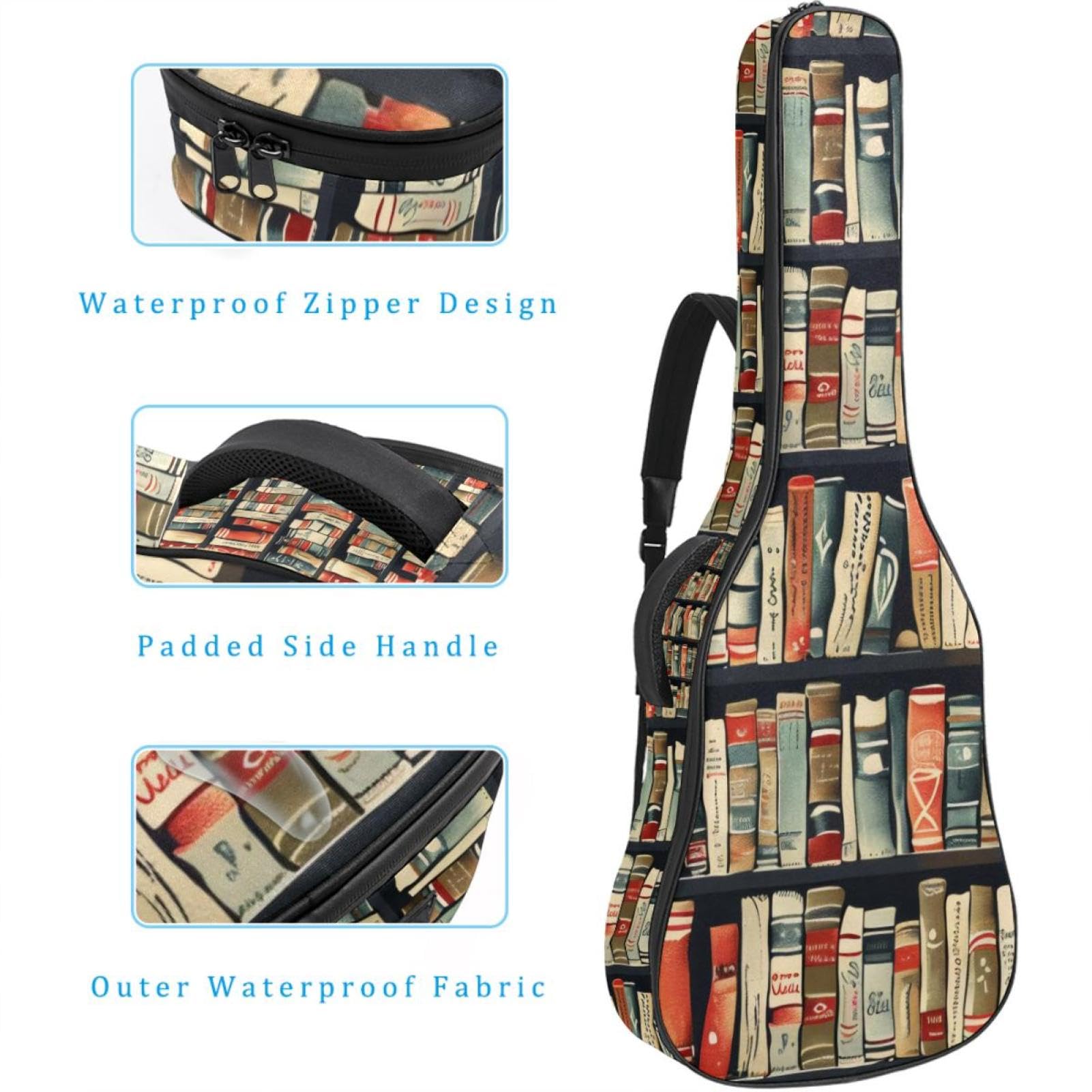 Housse pour guitare acoustique avec bandoulière réglable Motif abeilles et tournesols 101,6 cm x 106,7 cm, Couleur 9, 42.9x16.9x4.7 in