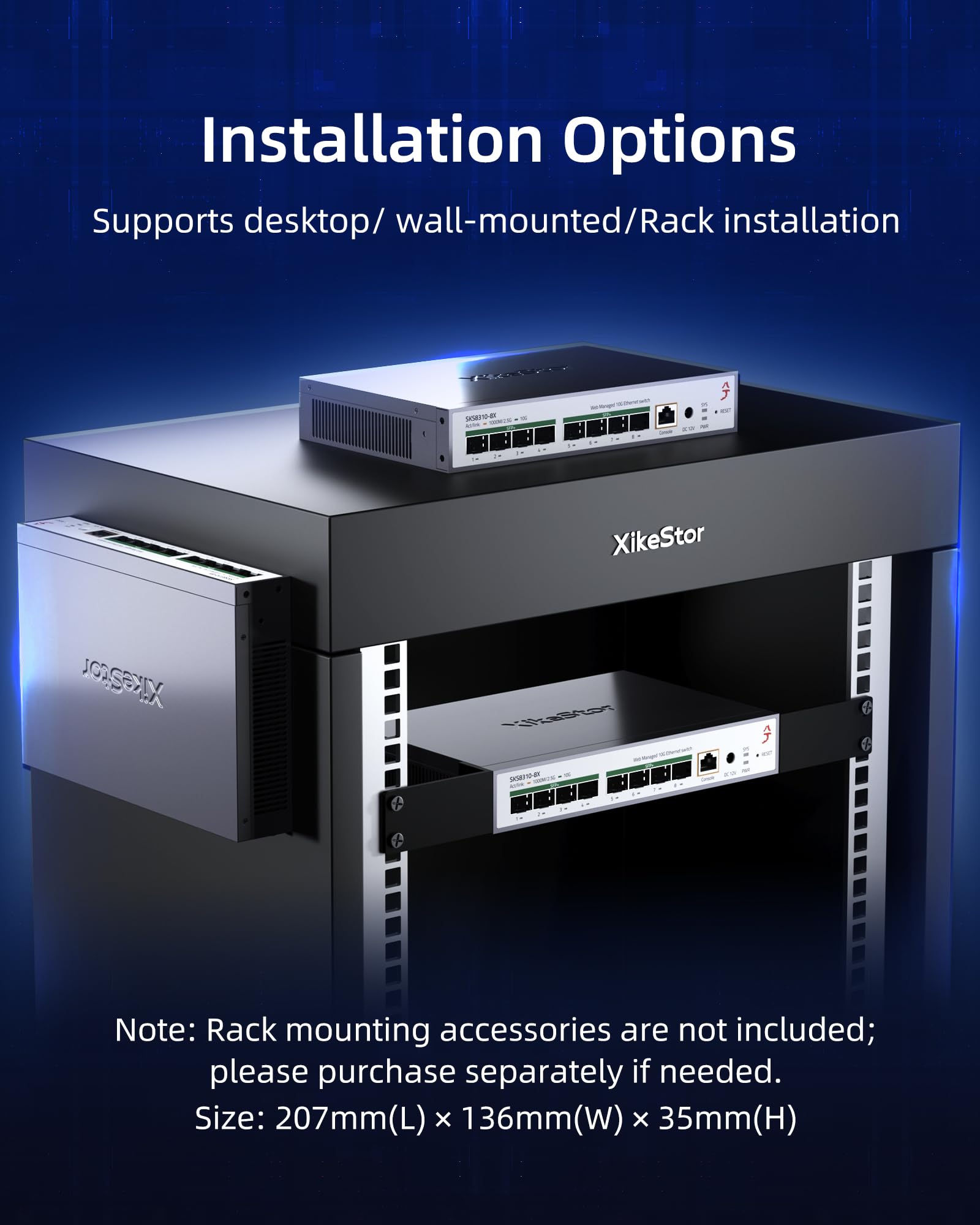 XikeStor 8-portowy 10G SFP+ przełącznik L3, obsługujący 1/2