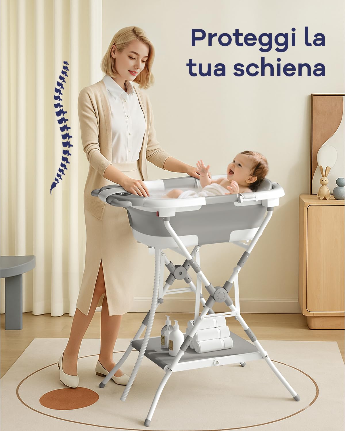 COOSEYA 2 in 1 Vasca da Bagno per Neonati con Supporto, Vasca Pieghevole per Neonati e Rete di Supporto, Adatta da 0 a 18 Mesi, Compatta e Facile da Trasportare, Grigio