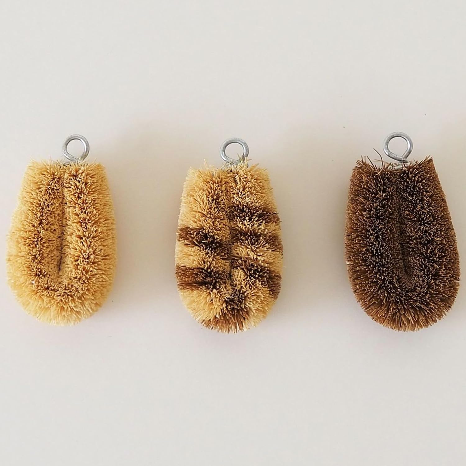 Natural Palm Mini Tawashi Brushes - Set of 2 - Stripes - Premium Coconut Fiber - Scrubber for Cleaning Small Spaces - Made in Japan