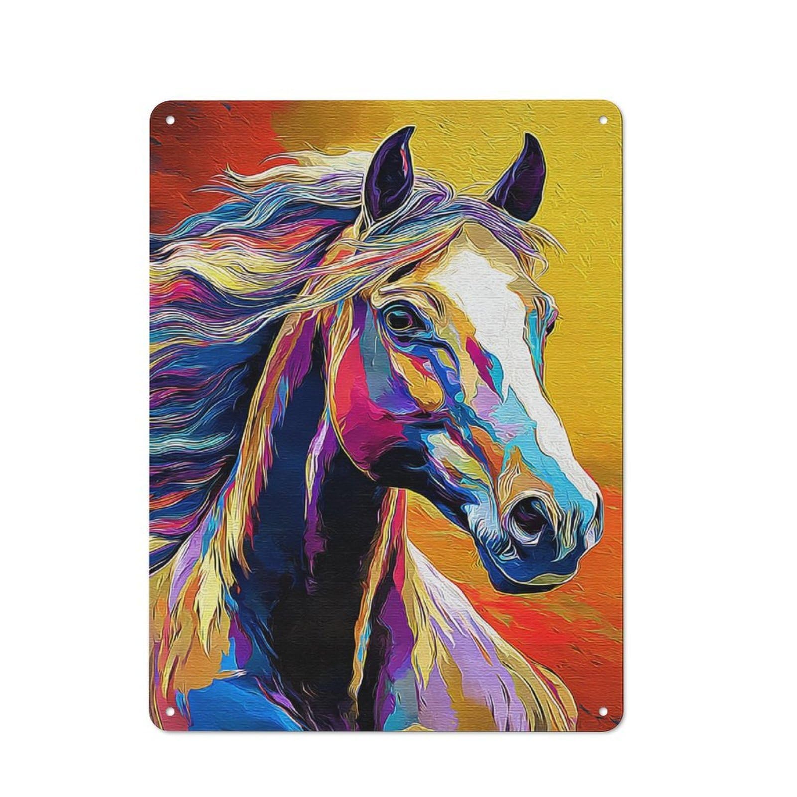 Junmoney Colorful Horse Portrait Artwork -3 Simple Retro Metal Wall Plaque 40X30cm, Creative Space Decor For Office, Study, Studio Or Hallway