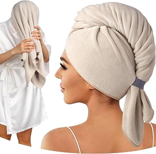 Umisleep 100% Microfiber Hair Towel Wrap 41x22 Super Absorbent Turban for Curly Long Thick Hair Women Anti-Frizz Camel