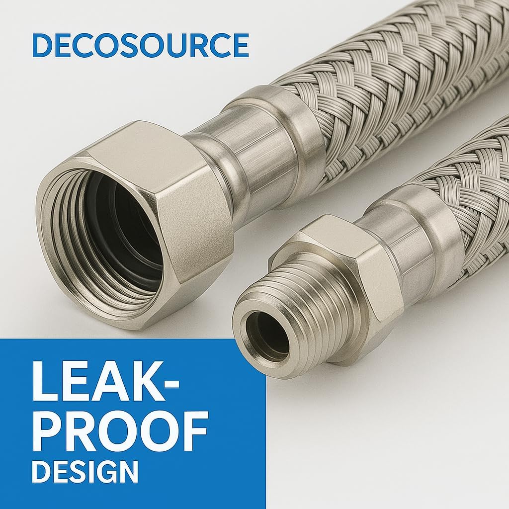 Universal Stainless Steel Supply Hose for Faucet 1/2 Inch Comp x 1/2 Inch FIP Female Faucet Line Connector - Hot & Cold Water Supply - Laundry/Kitchen Sink (1 Pair, 20 Inch Long)