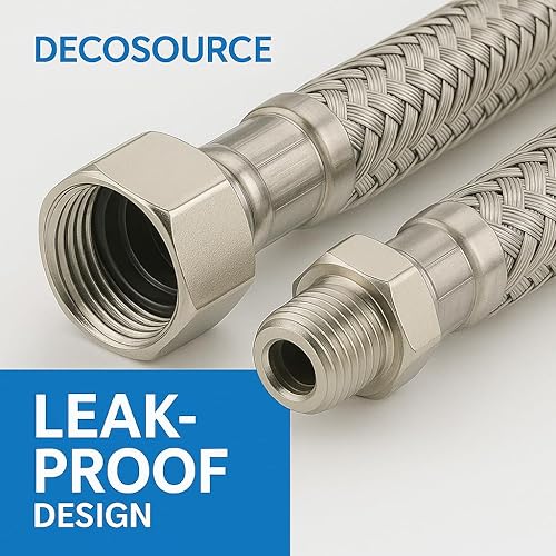 Miniatura 5 de Manguera de fregadero de ajuste universal para grifo, compresión de 38 pulgadas x 12 FIP x 16 pulgadas de largo, conector de línea de grifo de acero