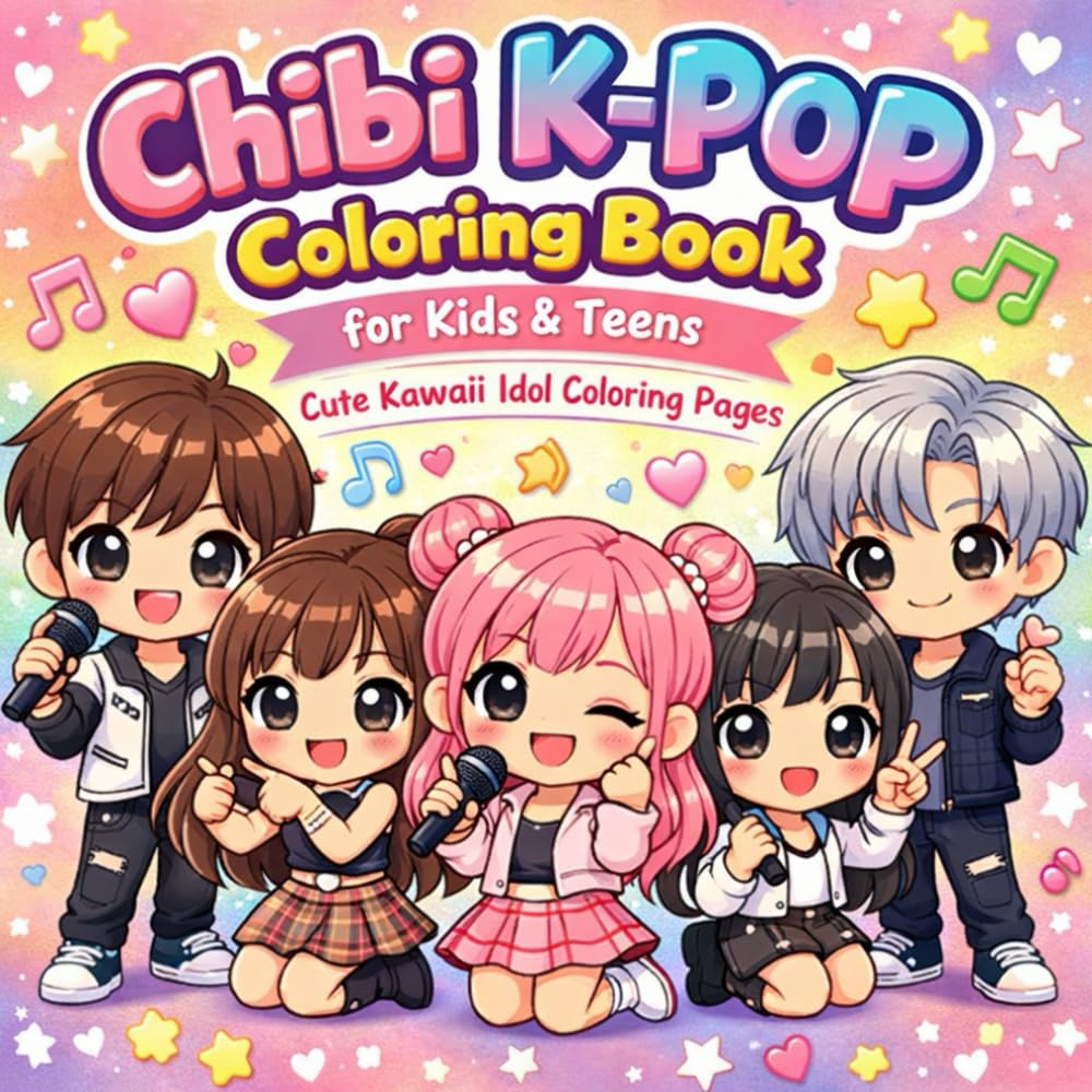 Chibi K-Pop Coloring Book for Kids & Teens: Cute Kawaii Idol Coloring Pages • Adorable Pop Star Groups • Fun Concert Scenes • Easy Coloring for Girls, Boys, and K-Pop Fans