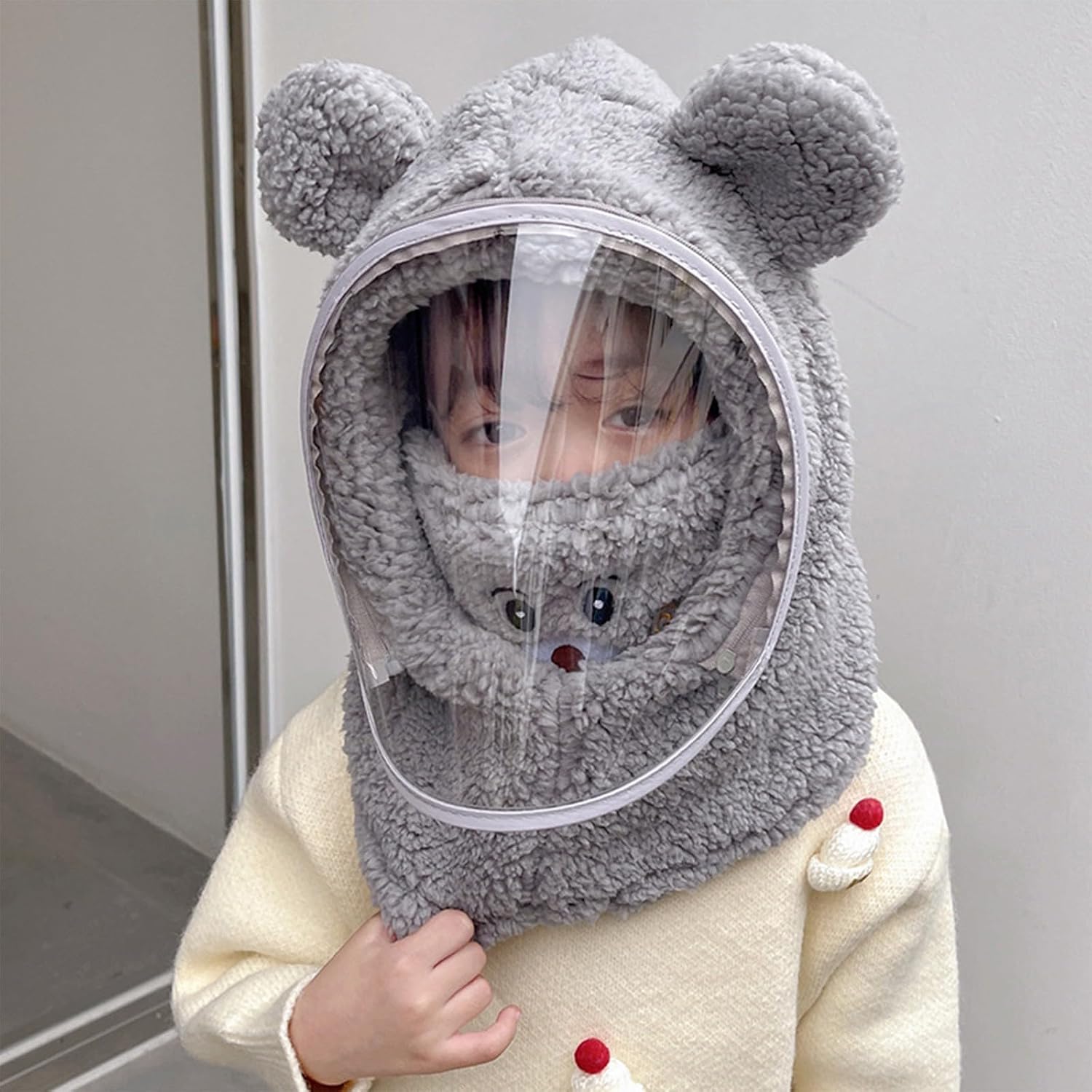 Kids Balaclava Ski Mask, Boys Girls Washable Fleece Winter Hat with Face Cover for Windproof Beanie Cap with Removable Face