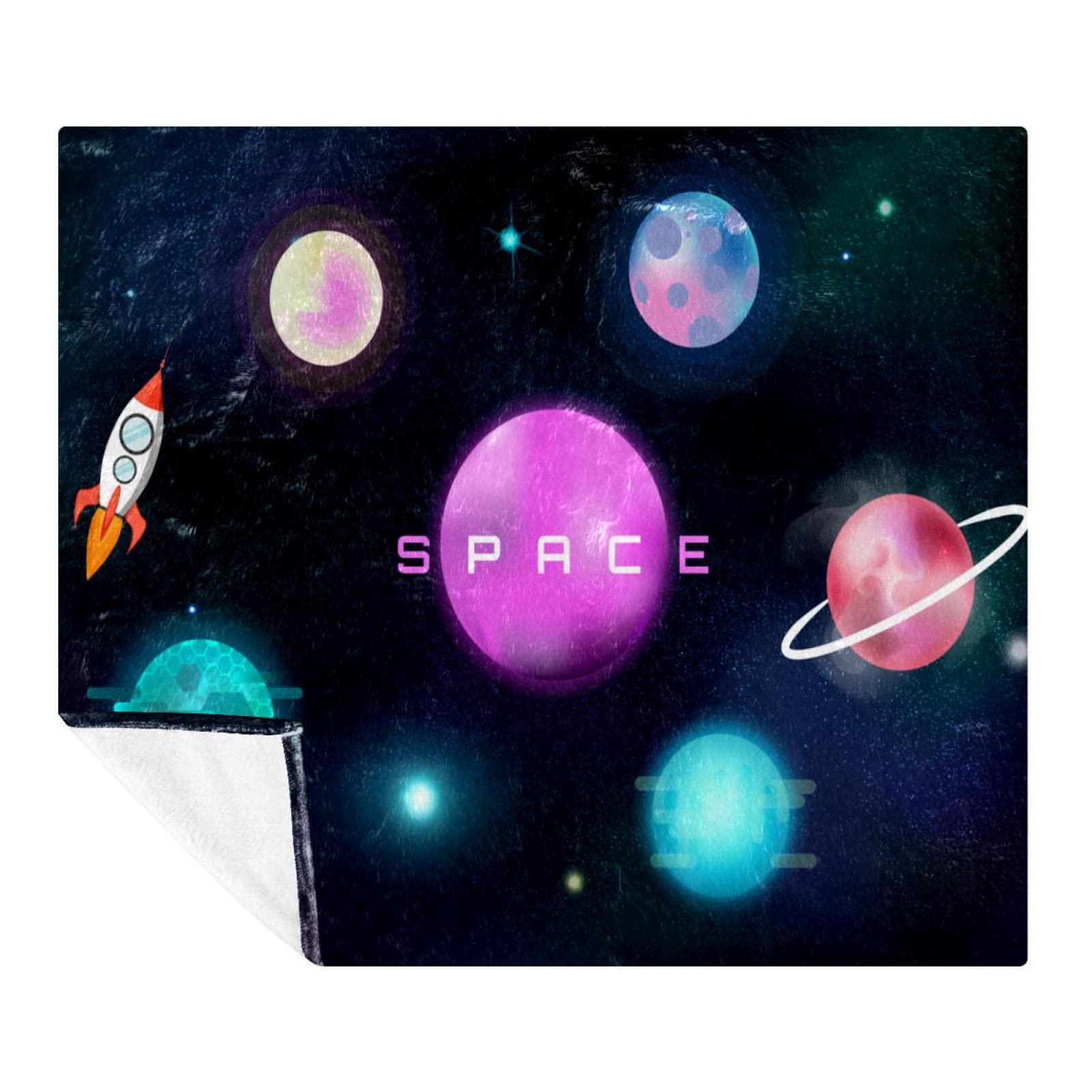 Couverture microfibre lit et canapé motif planètes qualité supérieure