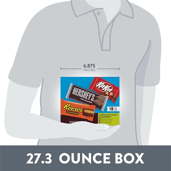 HERSHEY'S, KIT KAT and REESE'S Assorted Milk Chocolate Candy Variety Box, 27.3 oz (18 Pieces)