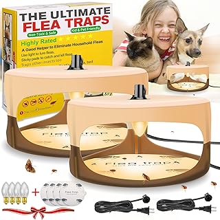 Flea Traps for Inside Your Home,Sticky Flea Trap,Flea Treatment with Light Refills and Sticky Pads,Electronic Flea Light Trap for Indoor,Flea Bombs for Home,Flea Killer for Home(Beige, 2 Pack)