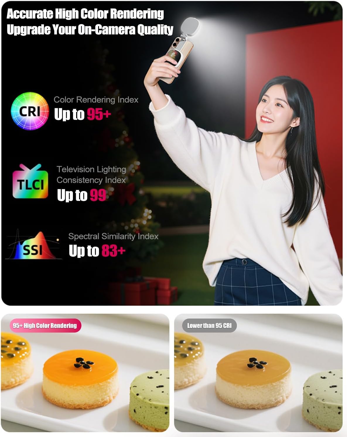 Magnetic Selfie Light, Foldable LED Ring Fill Light Compatible with iPhone, Android, Rechargeable Portable Phone Light with Mirror for Selfies, Vlog, Makeup, Photography (White)