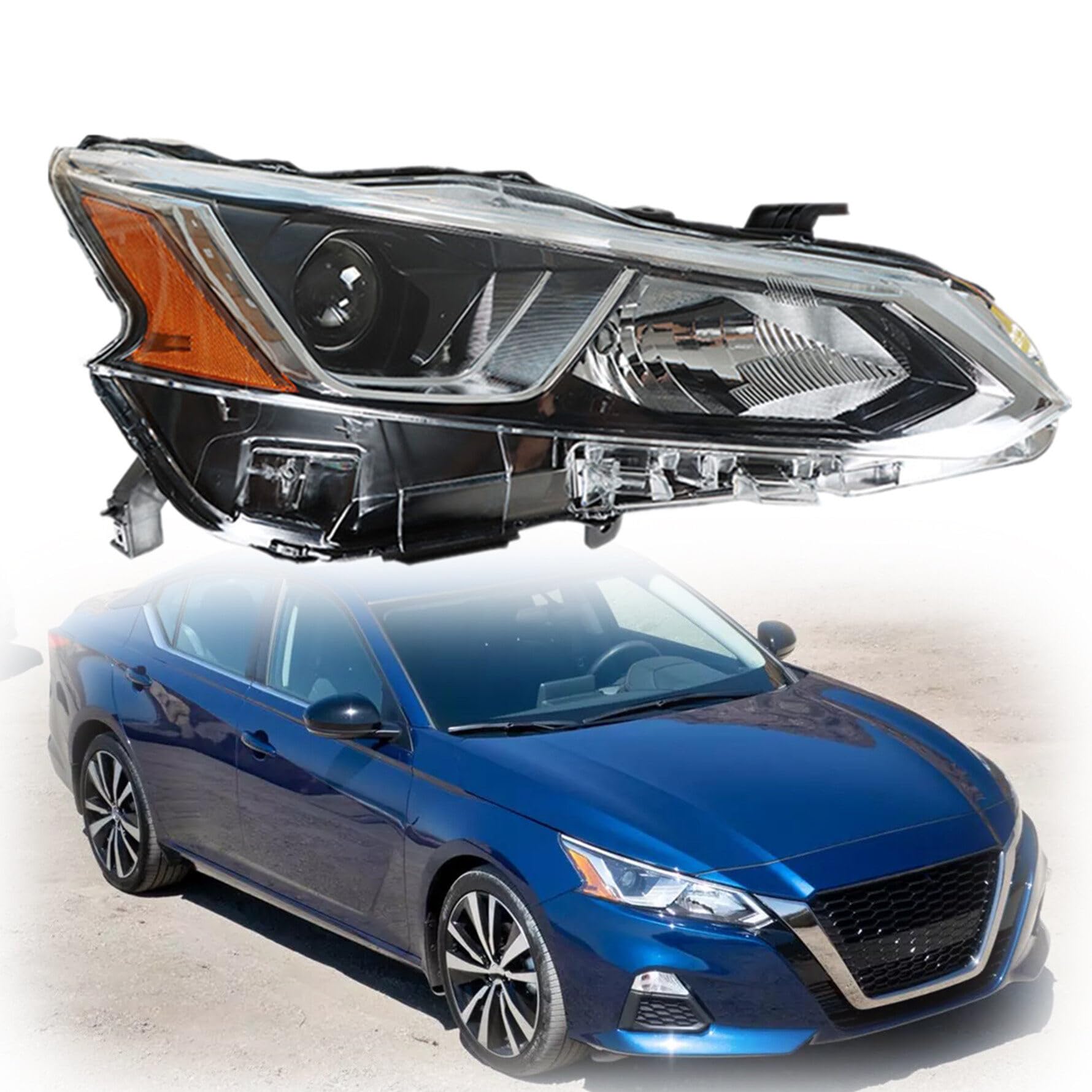munirater Passenger Side Chrome Projector Headlight Assembly Replacement for 2019 2020 Nissan Altima, Replaces Halogen Headlight w/o 26010-6CA0A