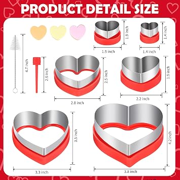 Heart Cookie Cutter Set (8Pcs, 6Sizes 1.2 to 4.1) for Valentine's Day, Anniversaries,Weddings,Birthdays,Holidays - Stainless Steel Heart Shaped Cookie Cutters for Biscuits,Sandwiches & Fondant Cakes