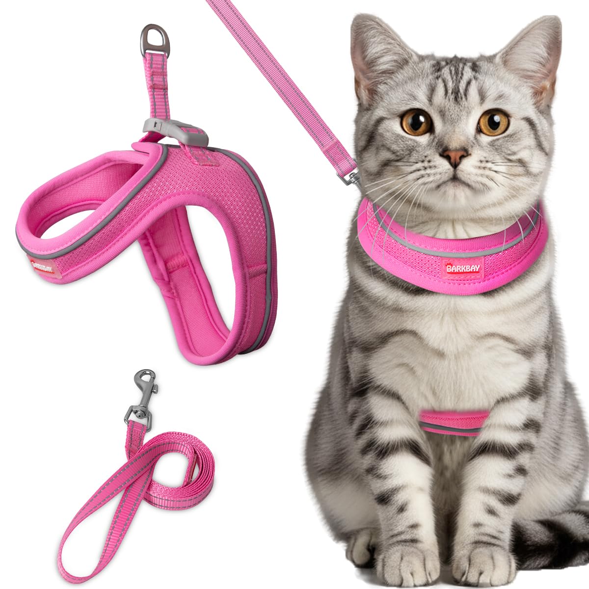 Harnais anti-fugue pour chat rose XXS avec laisse réglable