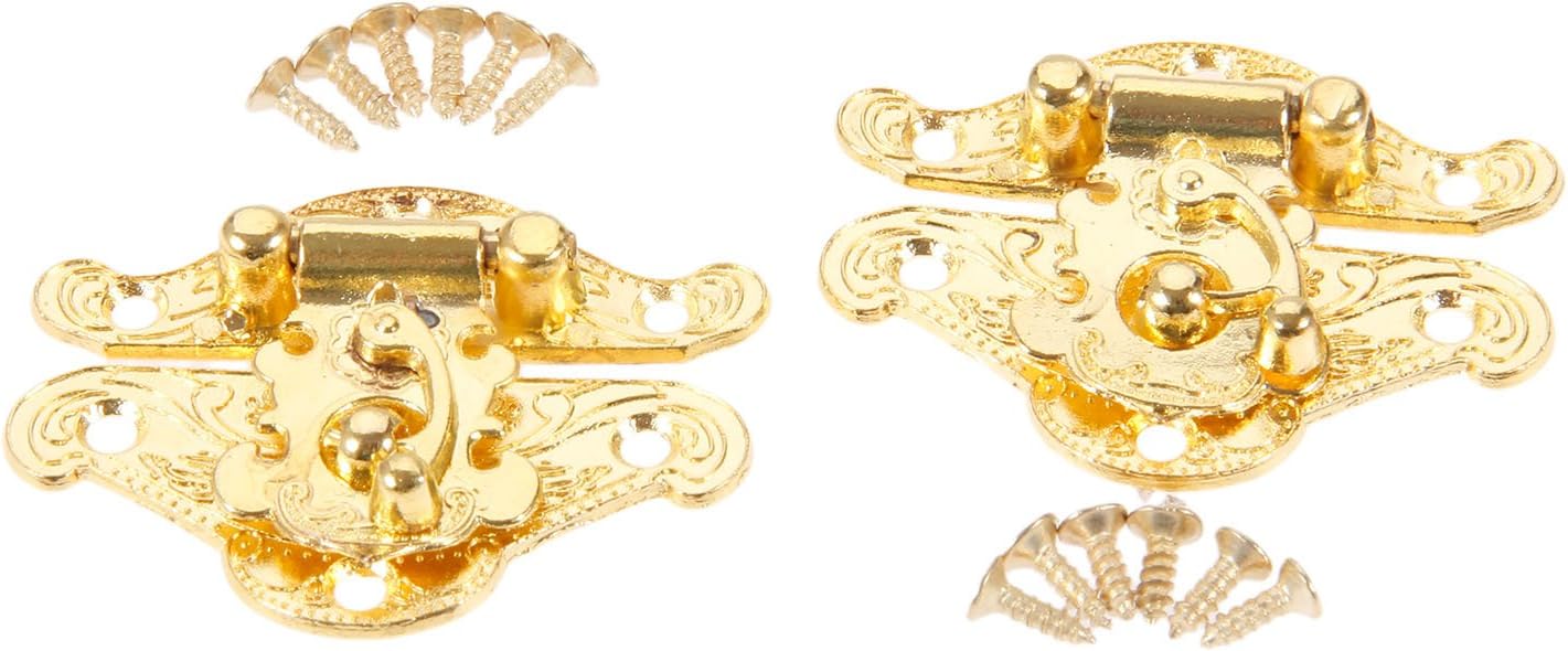 2Pcs 1.50"x1.93" Gold Vintage Box Latch Hasps for Jewelry Wooden Box Lock Box Clasp