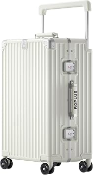 ROPLUS Aluminium Frame Checked-Luggage with Smooth Jelly Wheels, Hardside Zipperless Rolling Suitcase with TSA Lock Pure White, 24-Inch