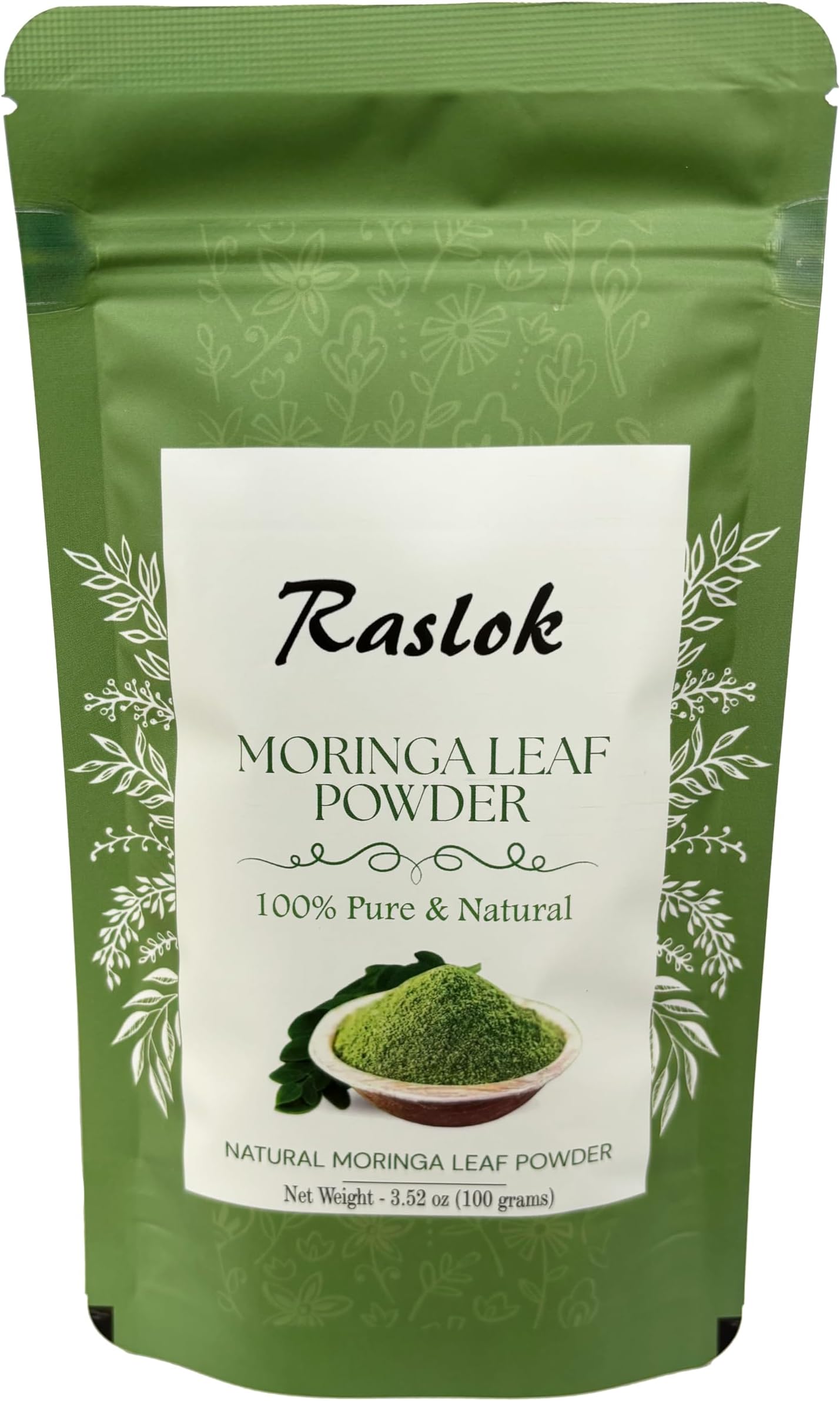 Raslok Moringa Powder | 100% Pure Moringa Leaf NO Stems | Moringa Olifera Powder (3.52 Oz)
