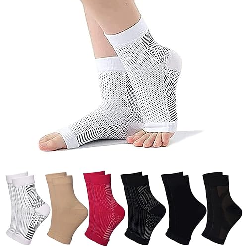 Yaxhsi 6 pares de calcetines de neuropatía, calcetines de tobillo y calcetines de compresión de tendinitis, para aliviar el dolor y fascitis plantar
