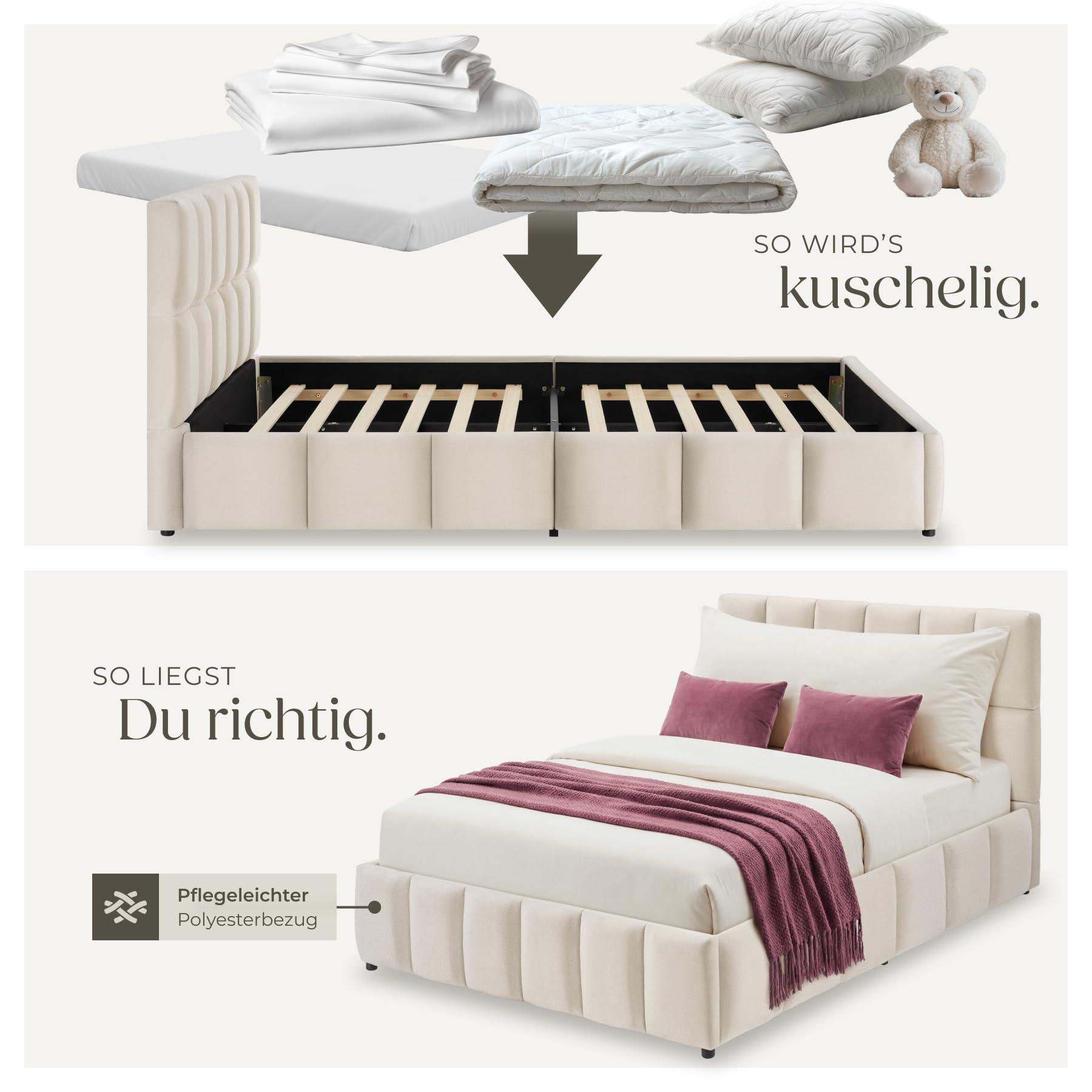tectake® Polsterbett 120 x 200 cm, integrierter Lattenrost, Kassettensteppung