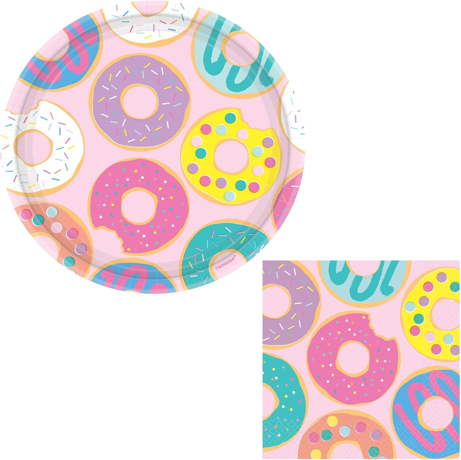 Donut Party Supplies with Pink Donut Plates and Donut