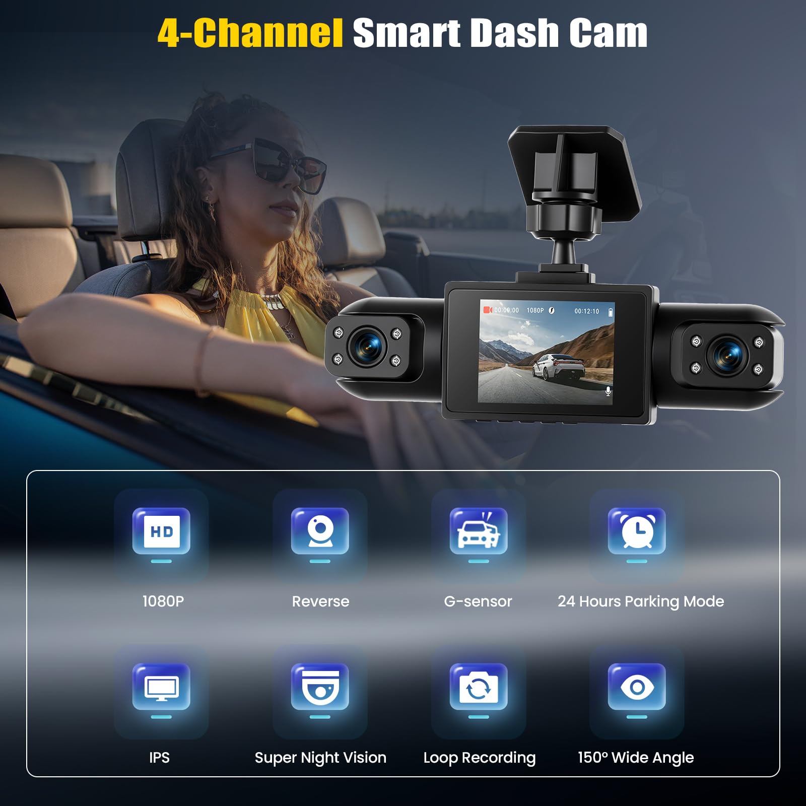 360 G300H Premium Dash Cam 1296P Telecamera per auto con obiettivo grandangolare di 160