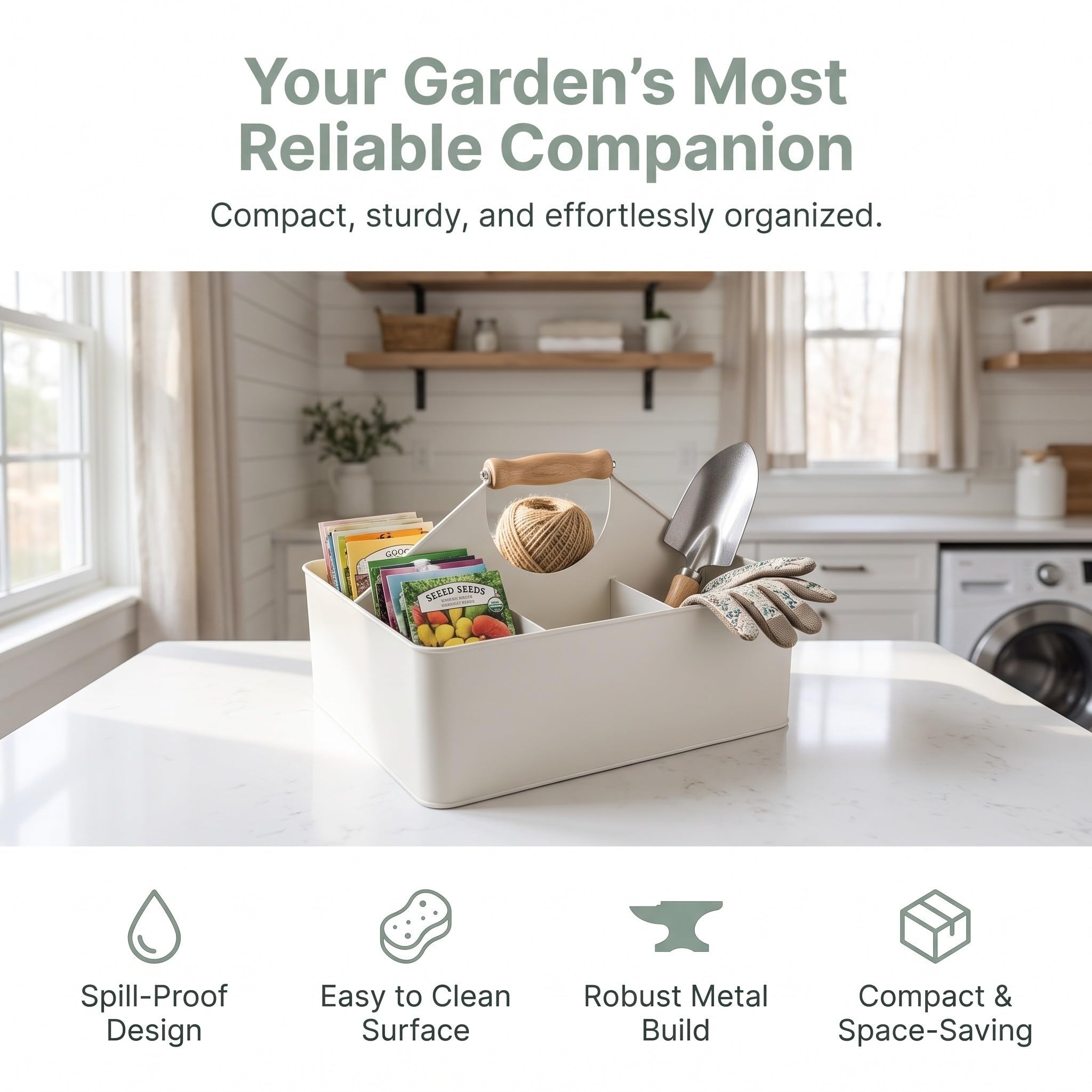 YARNOW Caja de Almacenamiento para Semillas de Jardín de Hierro con 4 Compartimentos y Asa, Apilable y Confiable para Uso en Jardinería Exterior y Alféizares, Color Blanco