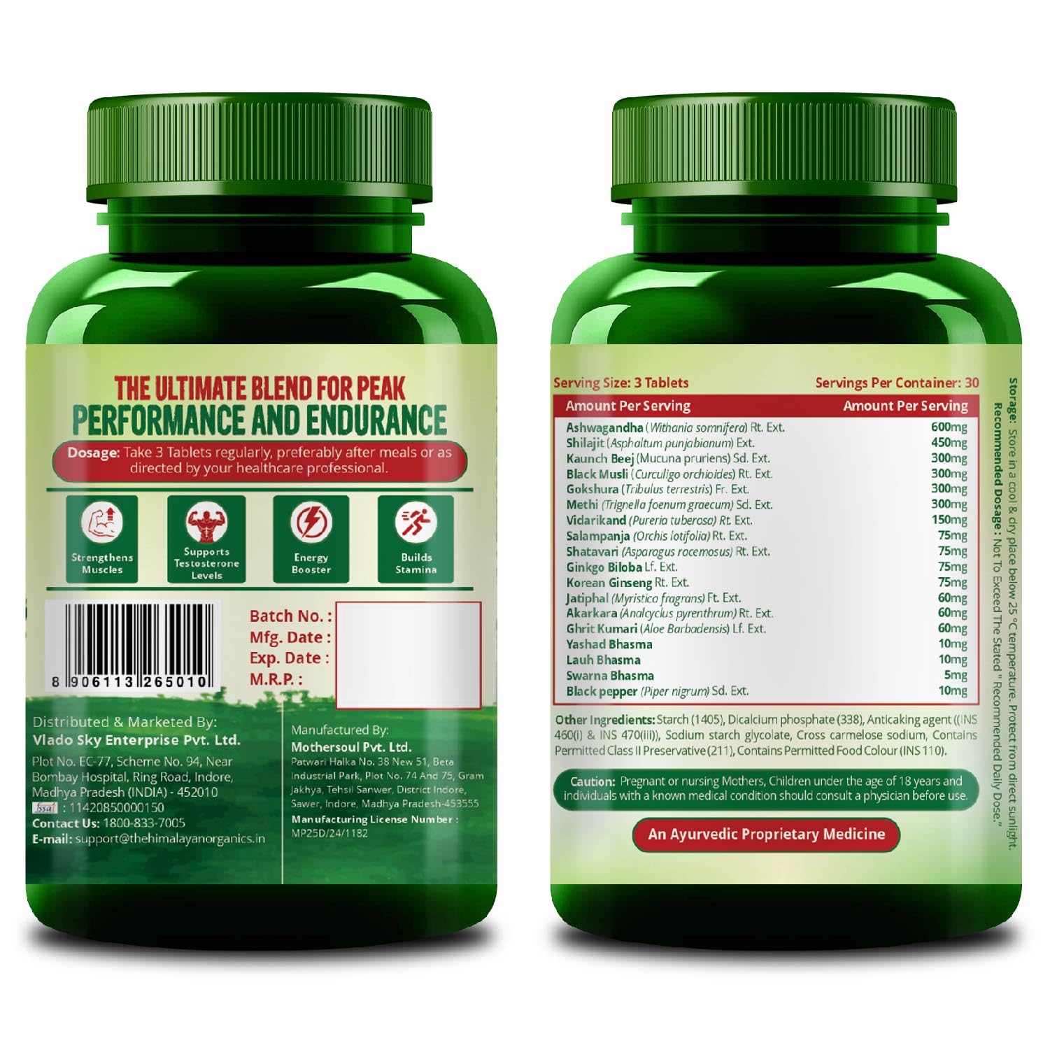 Vlado's Himalayan Organics Testosterone Booster Supplement for Men - 2800mg+ | With Ashwagandha, Shilajit, Kaunch Beej, Musli, Gokshura, Ginseng, Gold Bhasma & 17+ Ayurvedic Herbs | Boost Strength, Stamina, Energy & Muscle Growth | Pre & Post Workout Supplement - 90 Veg Tablets — Amazon image 9
