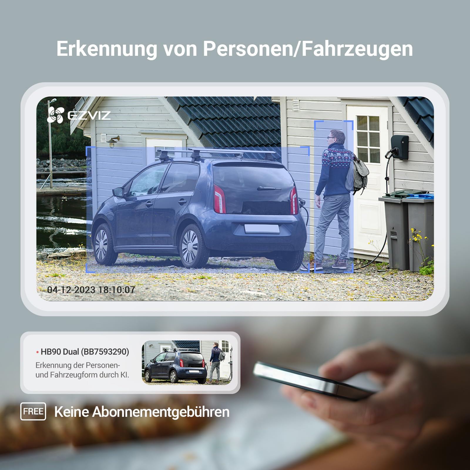 EZVIZ Drahtlose WLAN PTZ-Überwachungskamera Outdoor mit 2K+&2K+ Duallens, Kabellose Akkukamera mit 8W Solarpanel, Always-on Modus, Personen-/Fahrzeugerkennung, 35M Nachtsicht, HB90 Dual Kit