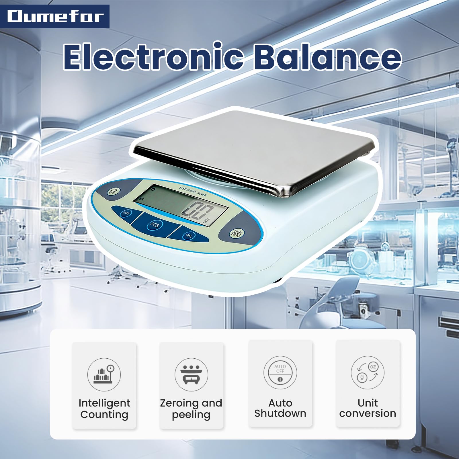 Oumefar Báscula de laboratorio, precisión de 10 kg, 0,1 g, balanza electrónica, analítica, digital, precisa, báscula de pesaje portátil para laboratorio y uso al aire libre (enchufe de EE. UU.)